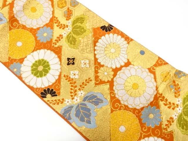 JAPANESE KIMONO / ANTIQUE FUKURO OBI / WOVEN PAULOWNIA & KIKU ARABESQUE